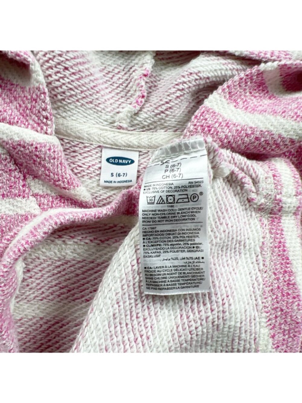Old Navy Striped Pink White Hooded Palm Tree Pullover Sweater S 6-7 - Picture 2 of 3